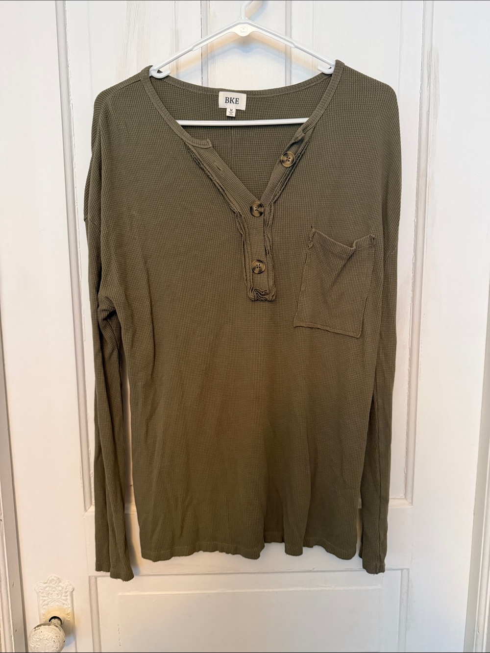 BKE Olive Long-Sleeve Waffle Henley with Pocket